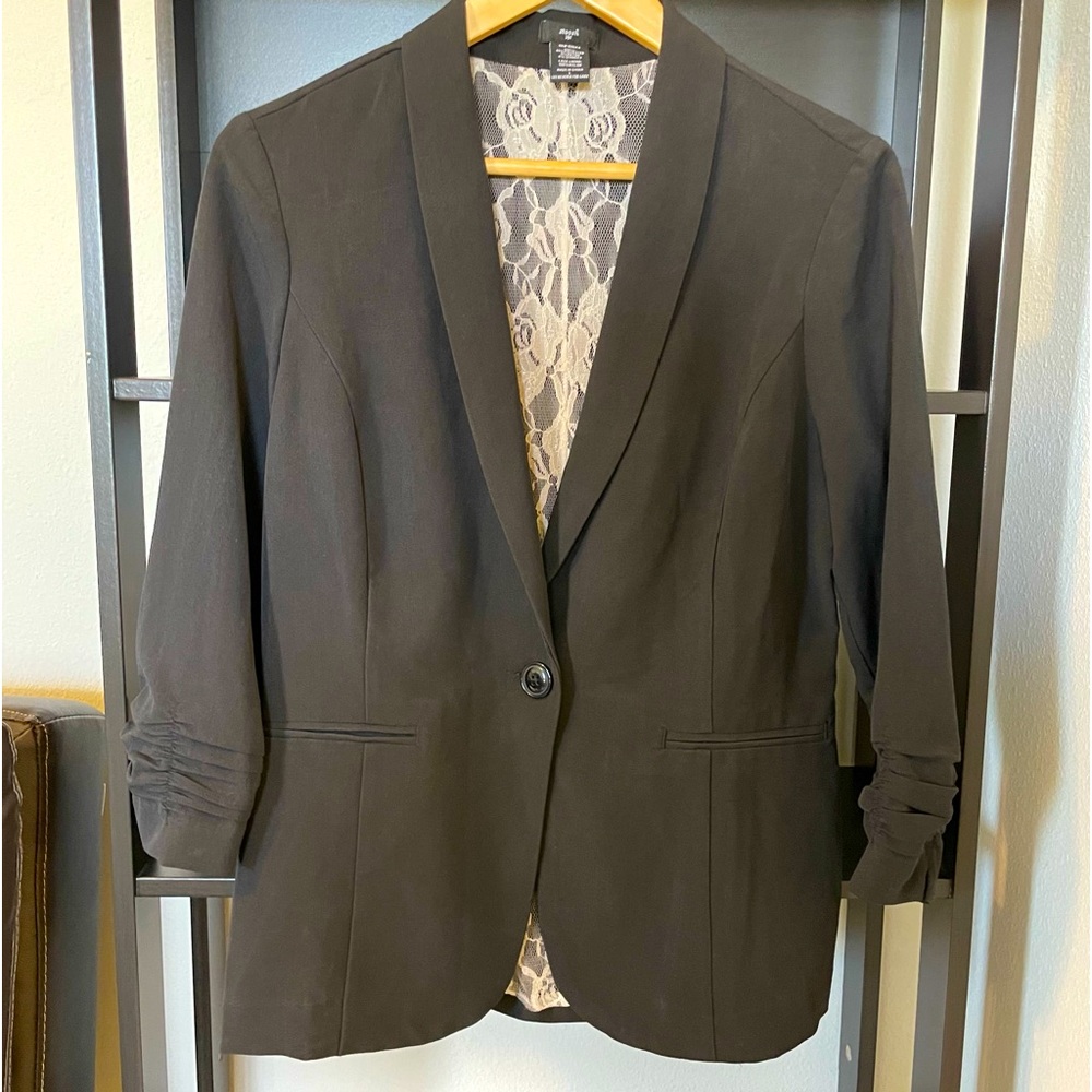 Blazer Ruched Sleeves Black Size Large